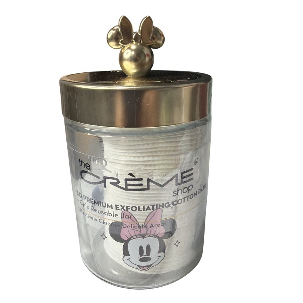 NEW THE CREME SHOP MINNIE MOUSE CHIC REUSABLE JAR CONTAINER OF COTTON PADS